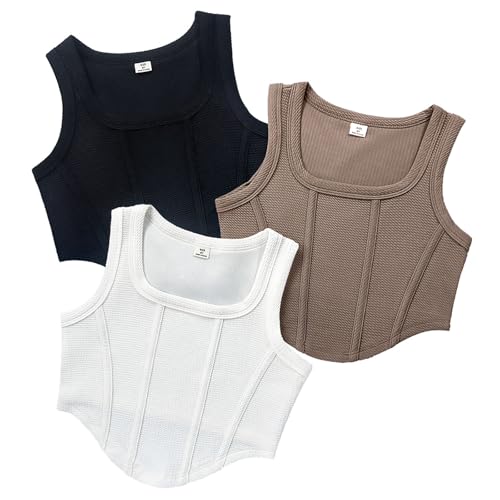 XINYUNZU 3er Pack Crop Tank Top Mädchen Sommer Sport Freizeit Tanktops Mode Ärmellose Shirt Atmungsaktiv Tops Slim Fit Unterhemden für Kinder und Teenager Mehrfarbig 8 Jahre von XINYUNZU