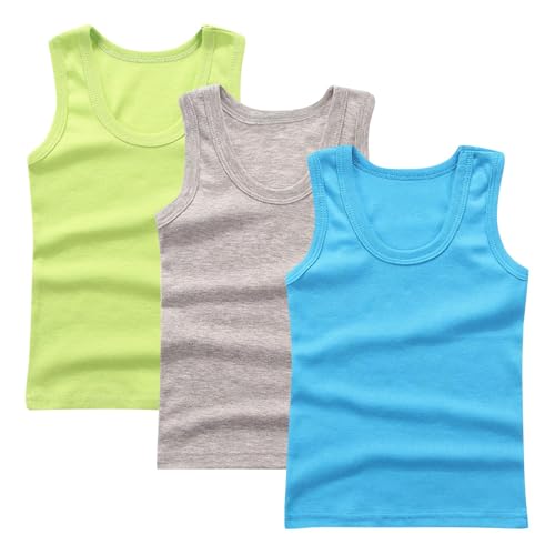 XINYUNZU 3er Pack Tank Top Kinder Baumwolle Unterhemd Rundhals Ärmellose Shirt Casual Tanktop Einfarbig Freizeit Tops Sommer Unterhemden für Jungen und Mädchen Dunkelblau 140 von XINYUNZU