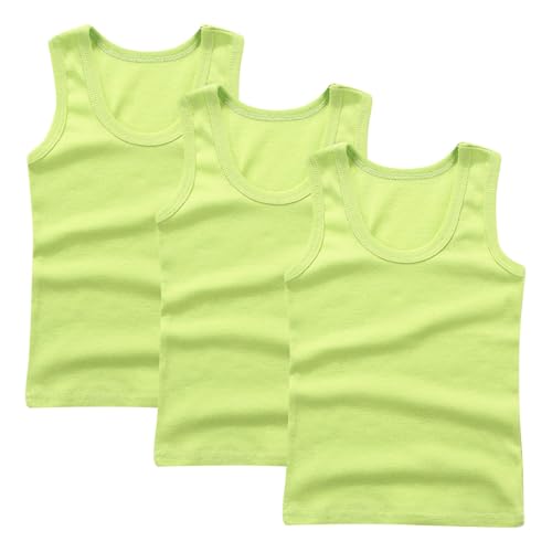 XINYUNZU 3er Pack Tank Top Kinder Baumwolle Unterhemd Rundhals Ärmellose Shirt Casual Tanktop Einfarbig Freizeit Tops Sommer Unterhemden für Jungen und Mädchen Grün 130 von XINYUNZU