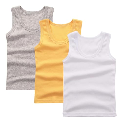 XINYUNZU 3er Pack Tank Top Kinder Baumwolle Unterhemd Rundhals Ärmellose Shirt Casual Tanktop Einfarbig Freizeit Tops Sommer Unterhemden für Jungen und Mädchen Klar 11 Jahre von XINYUNZU