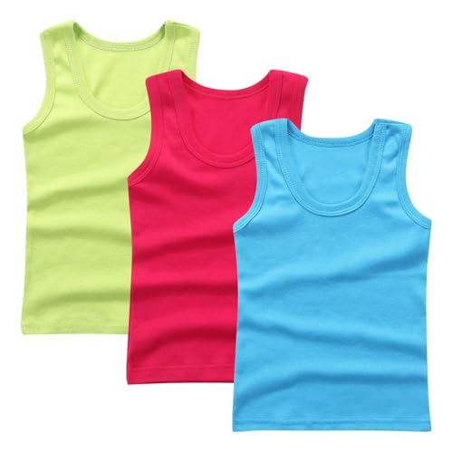 XINYUNZU 3er Pack Tank Top Kinder Baumwolle Unterhemd Rundhals Ärmellose Shirt Casual Tanktop Einfarbig Freizeit Tops Sommer Unterhemden für Jungen und Mädchen Mintgrün 9 Jahre von XINYUNZU