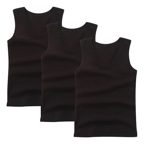 XINYUNZU 3er Pack Tank Top Kinder Baumwolle Unterhemd Rundhals Ärmellose Shirt Casual Tanktop Einfarbig Freizeit Tops Sommer Unterhemden für Jungen und Mädchen Schwarz 100 von XINYUNZU