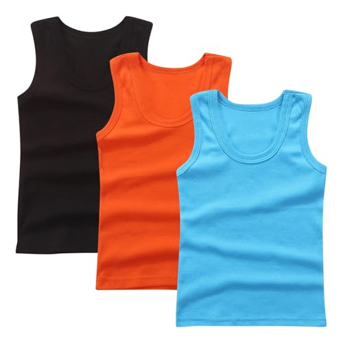 XINYUNZU 3er Pack Tank Top Kinder Baumwolle Unterhemd Rundhals Ärmellose Shirt Casual Tanktop Einfarbig Freizeit Tops Sommer Unterhemden für Jungen und Mädchen Schwarz 11 Jahre von XINYUNZU