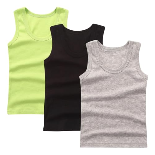 XINYUNZU 3er Pack Tank Top Kinder Baumwolle Unterhemd Rundhals Ärmellose Shirt Casual Tanktop Einfarbig Freizeit Tops Sommer Unterhemden für Jungen und Mädchen Schwarz 140 von XINYUNZU