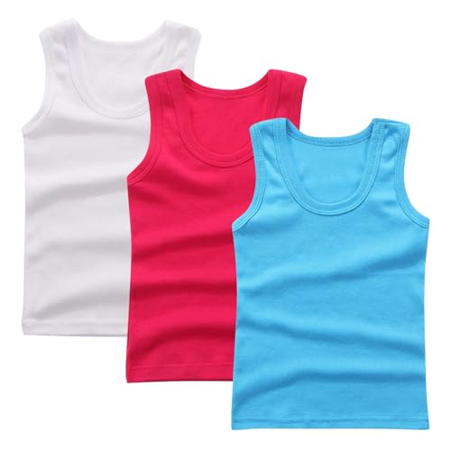XINYUNZU 3er Pack Tank Top Kinder Baumwolle Unterhemd Rundhals Ärmellose Shirt Casual Tanktop Einfarbig Freizeit Tops Sommer Unterhemden für Jungen und Mädchen Weiß 7 Jahre von XINYUNZU