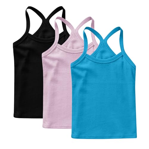 XINYUNZU 3er Pack Trägershirt Mädchen Baumwolle Cami Shirt Top Sommer Sport Tops Ärmellos Casual Trägertop Girls Unterhemd Einfarbig Freizeit Oberteile Mode Tanktop Unterhemden Kinder Blau 12 Jahre von XINYUNZU