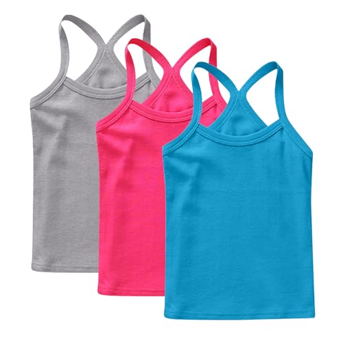 XINYUNZU 3er Pack Trägershirt Mädchen Baumwolle Cami Shirt Top Sommer Sport Tops Ärmellos Casual Trägertop Girls Unterhemd Einfarbig Freizeit Oberteile Mode Tanktop Unterhemden Kinder Blau 6 Jahre von XINYUNZU