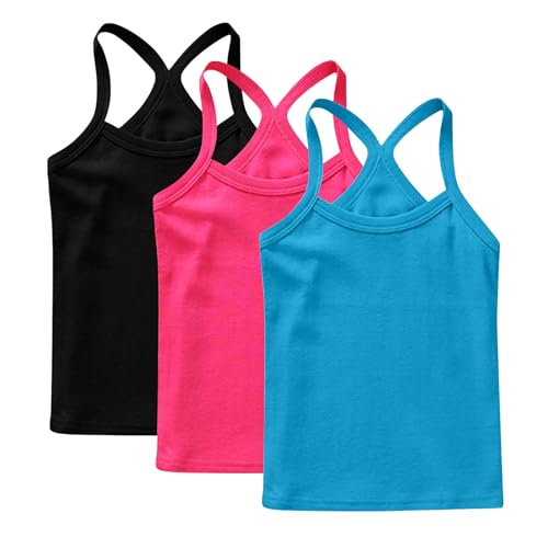 XINYUNZU 3er Pack Trägershirt Mädchen Baumwolle Cami Shirt Top Sommer Sport Tops Ärmellos Casual Trägertop Girls Unterhemd Einfarbig Freizeit Oberteile Mode Tanktop Unterhemden Kinder Blau 8 Jahre von XINYUNZU