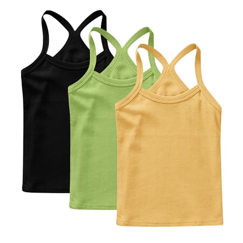 XINYUNZU 3er Pack Trägershirt Mädchen Baumwolle Cami Shirt Top Sommer Sport Tops Ärmellos Casual Trägertop Girls Unterhemd Einfarbig Freizeit Oberteile Mode Tanktop Unterhemden Kinder Gelb 10 Jahre von XINYUNZU