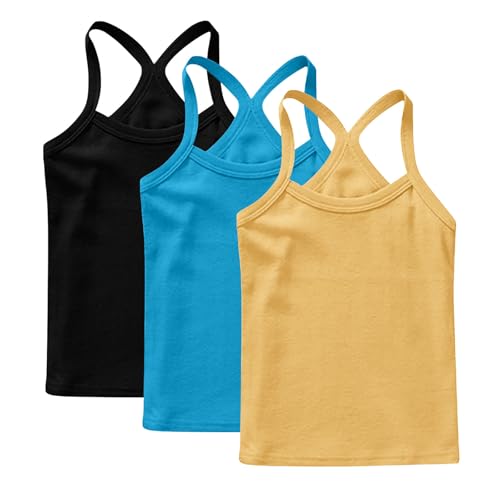 XINYUNZU 3er Pack Trägershirt Mädchen Baumwolle Cami Shirt Top Sommer Sport Tops Ärmellos Casual Trägertop Girls Unterhemd Einfarbig Freizeit Oberteile Mode Tanktop Unterhemden Kinder Gelb 12 Jahre von XINYUNZU