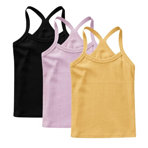 XINYUNZU 3er Pack Trägershirt Mädchen Baumwolle Cami Shirt Top Sommer Sport Tops Ärmellos Casual Trägertop Girls Unterhemd Einfarbig Freizeit Oberteile Mode Tanktop Unterhemden Kinder Gelb 12 Jahre von XINYUNZU