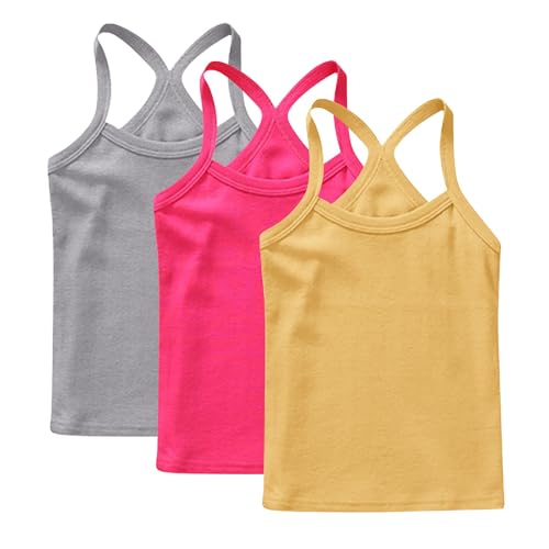 XINYUNZU 3er Pack Trägershirt Mädchen Baumwolle Cami Shirt Top Sommer Sport Tops Ärmellos Casual Trägertop Girls Unterhemd Einfarbig Freizeit Oberteile Mode Tanktop Unterhemden Kinder Gelb 4 Jahre von XINYUNZU