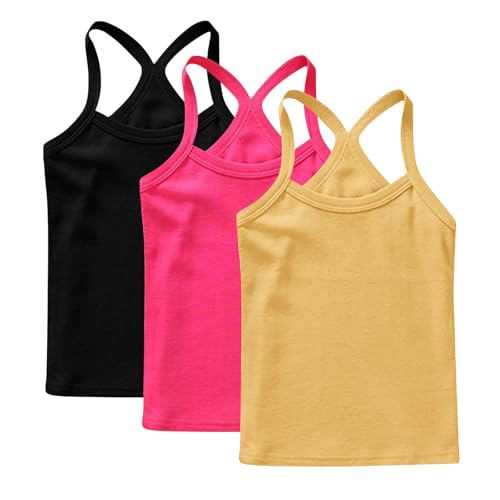 XINYUNZU 3er Pack Trägershirt Mädchen Baumwolle Cami Shirt Top Sommer Sport Tops Ärmellos Casual Trägertop Girls Unterhemd Einfarbig Freizeit Oberteile Mode Tanktop Unterhemden Kinder Gelb 8 Jahre von XINYUNZU