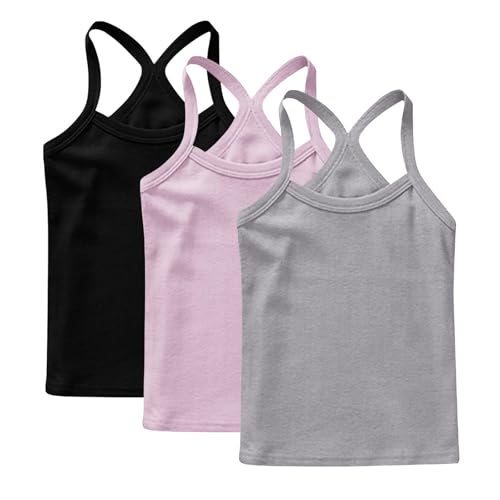 XINYUNZU 3er Pack Trägershirt Mädchen Baumwolle Cami Shirt Top Sommer Sport Tops Ärmellos Casual Trägertop Girls Unterhemd Einfarbig Freizeit Oberteile Mode Tanktop Unterhemden Kinder Grau 12 Jahre von XINYUNZU