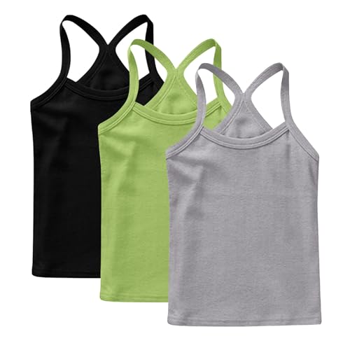 XINYUNZU 3er Pack Trägershirt Mädchen Baumwolle Cami Shirt Top Sommer Sport Tops Ärmellos Casual Trägertop Girls Unterhemd Einfarbig Freizeit Oberteile Mode Tanktop Unterhemden Kinder Grau 12 Jahre von XINYUNZU
