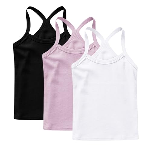 XINYUNZU 3er Pack Trägershirt Mädchen Baumwolle Cami Shirt Top Sommer Sport Tops Ärmellos Casual Trägertop Girls Unterhemd Einfarbig Freizeit Oberteile Mode Tanktop Unterhemden Kinder Weiß 10 Jahre von XINYUNZU