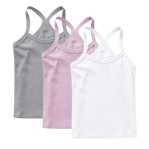XINYUNZU 3er Pack Trägershirt Mädchen Baumwolle Cami Shirt Top Sommer Sport Tops Ärmellos Casual Trägertop Girls Unterhemd Einfarbig Freizeit Oberteile Mode Tanktop Unterhemden Kinder Weiß 10 Jahre von XINYUNZU