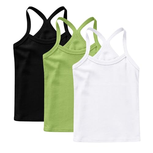 XINYUNZU 3er Pack Trägershirt Mädchen Baumwolle Cami Shirt Top Sommer Sport Tops Ärmellos Casual Trägertop Girls Unterhemd Einfarbig Freizeit Oberteile Mode Tanktop Unterhemden Kinder Weiß 8 Jahre von XINYUNZU