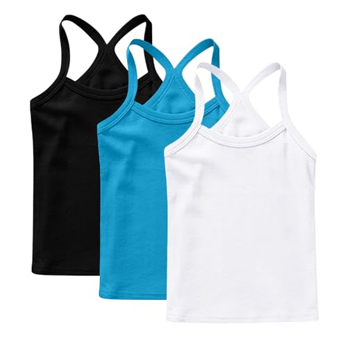 XINYUNZU 3er Pack Trägershirt Mädchen Baumwolle Cami Shirt Top Sommer Sport Tops Ärmellos Casual Trägertop Girls Unterhemd Einfarbig Freizeit Oberteile Mode Tanktop Unterhemden Kinder Weiß 8 Jahre von XINYUNZU