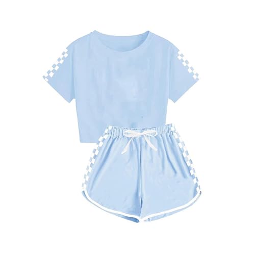 XINYUNZU Amazon Outlet Shop Sale Kinder Kleidung Kinderkleidung Anzug Set Trainingsanzug Tshirt mit Shorts Sommer Casual Klamotten Bekleidungssets für Mädchen und Jungen 5-14 Jahre Himmelblau 7 Jahre von XINYUNZU