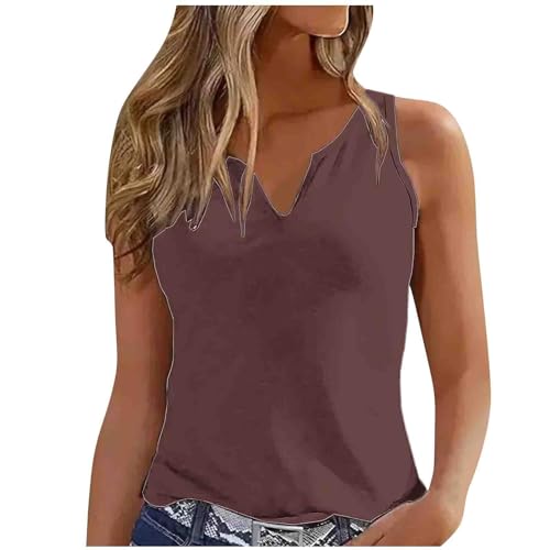 XINYUNZU Amazon Warehouse Deal Lieferung Heute Damen Tank Top Sommer Elegante Oberteile V-Ausschnitt Ärmellos Bluse Shirt Tanktops Frauen Casual Shirt Basic Tank Tops Ärmellose T Shirt Braun L von XINYUNZU