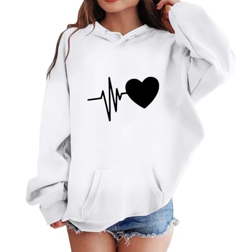 XINYUNZU Mädchen Jungen Hoodie Lässige Kapuzenpullover Casual Sweatshirt Kuschelhoodie Langarm Oberteile Mit Taschen Kinder Pullover Top für 1-14 Jahre Alt Weiß 11 Jahre von XINYUNZU