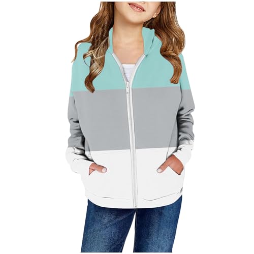 XINYUNZU Mädchen Sweatjacke Kapuzenjacke Kinder Jacke mit Taschen Übergangsjacke Kinderjacke Sweatshirt Jacke Outdoor Hoodie Jacken für 2-14 Jahre Alt Grün 7 Jahre von XINYUNZU