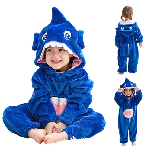 XINYUNZU Baby Strampler Flanell Tier Overall mit Kapuze & Reißverschluss Warm Winter Spielanzug Cute Onesie Jumpsuit Kuschel Babyspielanzug Winter Babykleidung Jungen und Mädchen Blau 13 Monate von XINYUNZU