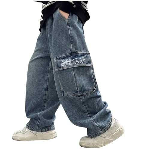 XINYUNZU Baggy Jeans Jungen Jeanshose mit Gummizug Freizeithose Mode Hose Pants Boy Jeanshosen für Kinder und Teenager Herbst Blau 9 Jahre von XINYUNZU