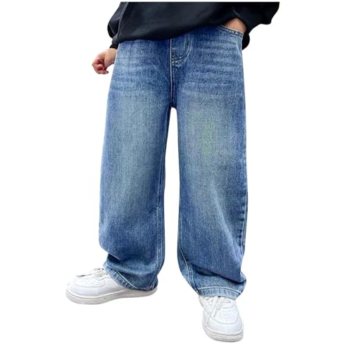XINYUNZU Baggy Jeans Jungen Jeanshose mit Gummizug Freizeithose Mode Hose Pants Boy Jeanshosen für Kinder und Teenager Herbst Hellblau 9 Jahre von XINYUNZU