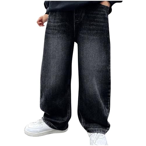 XINYUNZU Baggy Jeans Jungen Jeanshose mit Gummizug Freizeithose Mode Hose Pants Boy Jeanshosen für Kinder und Teenager Herbst Schwarz 12 Jahre von XINYUNZU