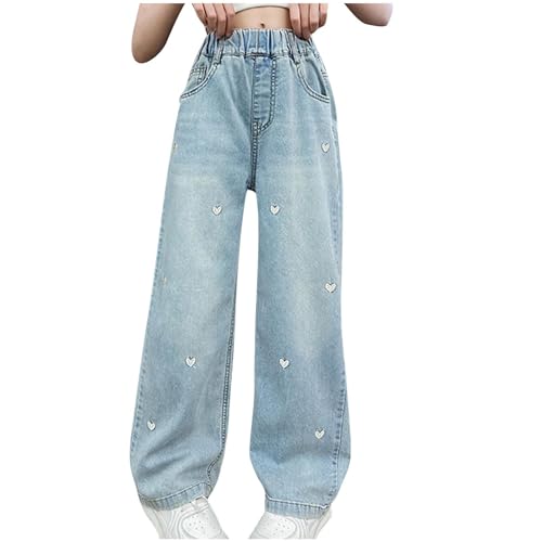 XINYUNZU Baggy Jeans Mädchen Weites Bein Jeanshose mit Gummizug Wide Leg Outdoorhose Breite Hose High Waist Freizeithose Pants Girls Mode Hosen für Kinder Frühling Sommer Blau 10 Jahre von XINYUNZU