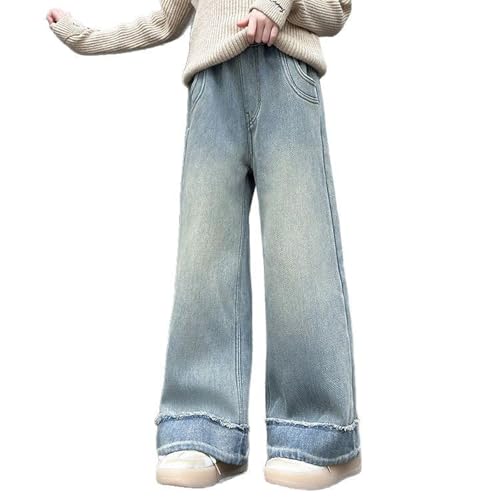 XINYUNZU Baggy Jeans Mädchen Weites Bein Jeanshose mit Gummizug Wide Leg Outdoorhose Breite Hose High Waist Freizeithose Pants Girls Mode Hosen für Kinder Frühling Sommer Blau 9 Jahre von XINYUNZU