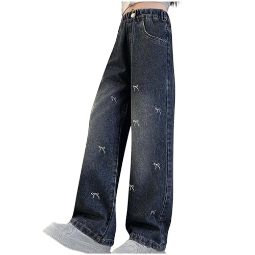 XINYUNZU Baggy Jeans Mädchen Weites Bein Jeanshose mit Gummizug Wide Leg Outdoorhose Breite Hose High Waist Freizeithose Pants Girls Mode Hosen für Kinder Frühling Sommer Marine 5 Jahre von XINYUNZU