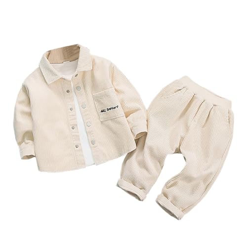 XINYUNZU Bekleidungssets für Jungen Cordhose mit Hemd Jacke Langarm Kinder Kleidung Casual Outfits 2 Teilig Thermo Kuschelanzug Coole Klamotten für 1-5 Jahre Alt Angebote Beige 3 Jahre von XINYUNZU