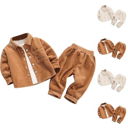 XINYUNZU Bekleidungssets für Jungen Cordhose mit Hemd Jacke Langarm Kinder Kleidung Casual Outfits 2 Teilig Thermo Kuschelanzug Coole Klamotten für 1-5 Jahre Alt Sale Angebote Braun 2 Jahre von XINYUNZU
