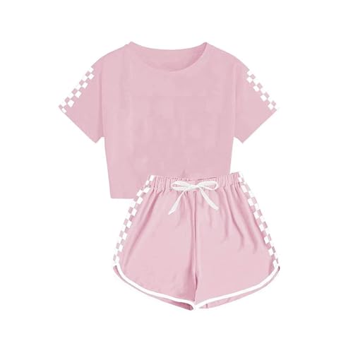 XINYUNZU Blitzangebote Kinder Kleidung Kinderkleidung Anzug Set Trainingsanzug Tshirt mit Shorts Sommer Casual Klamotten Bekleidungssets für Mädchen und Jungen 5-14 Jahre Rosa 7 Jahre von XINYUNZU