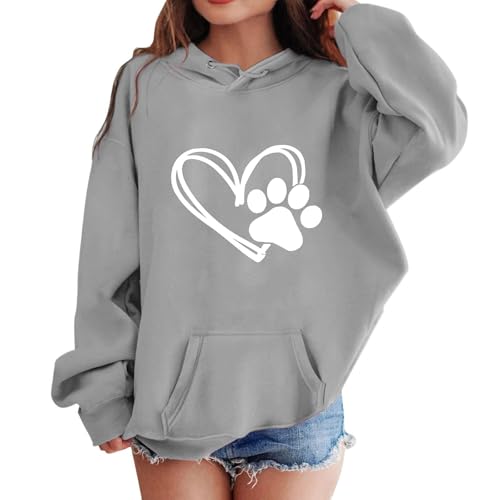 XINYUNZU Kinder Mädchen Jungen Sweatshirt Lässige Kapuzenpullover Hoodie mit Love-Print Kuschelhoodie Casual Oberteile mit Taschen Pullover Top Langarm 1-14 Jahre Alt Gray 13 Jahre von XINYUNZU