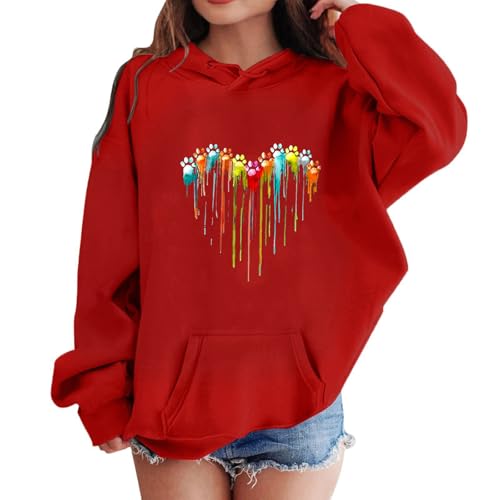XINYUNZU Mädchen Jungen Hoodie Lässige Kapuzenpullover Casual Sweatshirt Kuschelhoodie Langarm Oberteile Mit Taschen Kinder Pullover Top für 1-14 Jahre Alt Rot 11 Jahre von XINYUNZU
