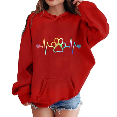 XINYUNZU Mädchen Jungen Hoodie Lässige Kapuzenpullover Casual Sweatshirt Kuschelhoodie Langarm Oberteile Mit Taschen Kinder Pullover Top für 1-14 Jahre Alt Rot 5 Jahre von XINYUNZU