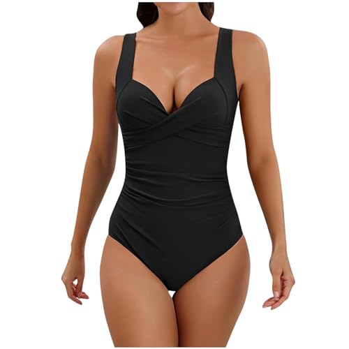 XINYUNZU Blitzangebote des Tages Heute Outlet Badeanzug Damen Bauchweg badekleid Push up Bademode mit Shaping Effekt Hoch Taillierte Monokini Badeanzüge für Frauen Einteiliger Strandmode Schwarz L von XINYUNZU