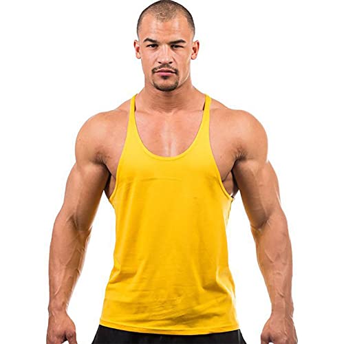 XINYUNZU Blitzangebote des Tages Heute Tank Top Herren Unterhemd Ärmellose Muskelshirts Unterhemden Tanktop Ärmellos Sport Shirt Männer Bodybuilding Gym Shirt Base Achselshirts Trägershirt Gelb M von XINYUNZU