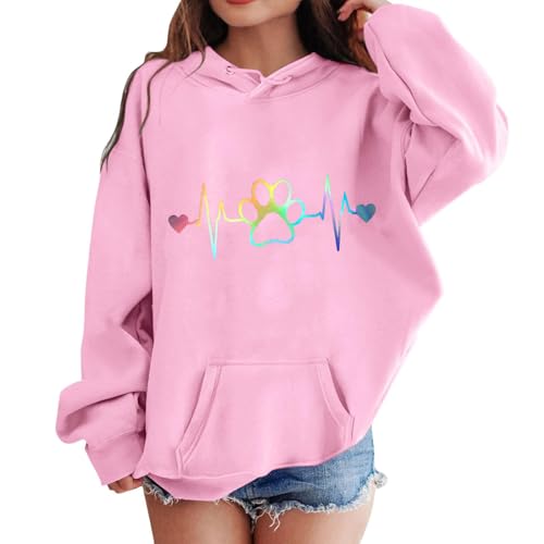 XINYUNZU Mädchen Jungen Hoodie Lässige Kapuzenpullover Casual Sweatshirt Kuschelhoodie Langarm Oberteile Mit Taschen Kinder Pullover Top für 1-14 Jahre Alt Rosa 13 Jahre von XINYUNZU