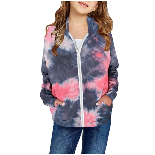 XINYUNZU Mädchen Sweatjacke Kapuzenjacke Kinder Jacke mit Taschen Übergangsjacke Kinderjacke Sweatshirt Jacke Outdoor Hoodie Jacken für 2-14 Jahre Alt Rosa 9 Jahre von XINYUNZU