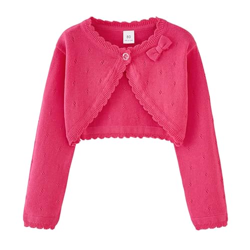 XINYUNZU Bolero Mädchen Baumwolle Cardigan Elegant Süße Strickjacke Langarm Bolerojacke mit Schleifen Jäckchen für Kleid Festlich Cocktailkleid, Strickjacken Kinder Pink 8–9 Jahre von XINYUNZU
