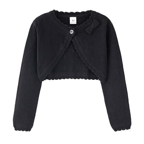 XINYUNZU Bolero Mädchen Baumwolle Cardigan Elegant Süße Strickjacke Langarm Bolerojacke mit Schleifen Jäckchen für Kleid Festlich Cocktailkleid, Strickjacken Kinder Schwarz 7-8 Jahre von XINYUNZU