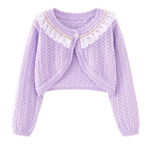 XINYUNZU Bolero Mädchen Cardigan Baumwolle Kuschel Strickjacke Atmungsaktiv Bolerojacke mit Langen Ärmeln Elegante Jacke für Abendkleid Kleid Festlich Strickjacken Kinder Lila 1-2 Jahre von XINYUNZU