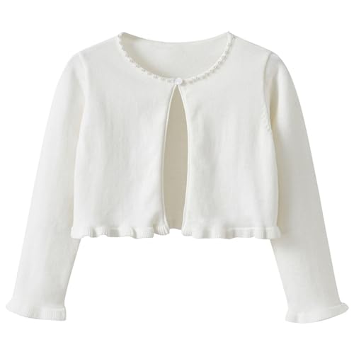 XINYUNZU Bolero Mädchen Strickjacke Baumwolle Cardigan Elegant Bolerojäckche Übergangsjacke Strickjacken für Kinder und Teenager Süße Jäckchen für Kleid Festlich Abendkleid Cocktailkleid Weiß 5 Jahre von XINYUNZU