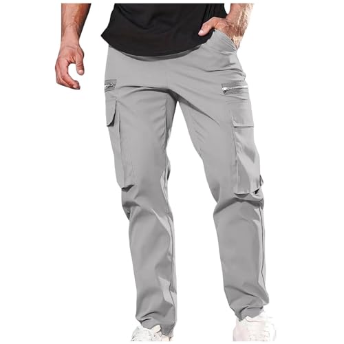 XINYUNZU Cargohose Herren Sommer Chino Hose mit Reißverschluss Taschen Cargo Hose Freizeithose mit elastischem Bund Outdoorhose Stretch Jogginghose für Männer Leichte Sommerhose Tiktok Grau, 3XL von XINYUNZU