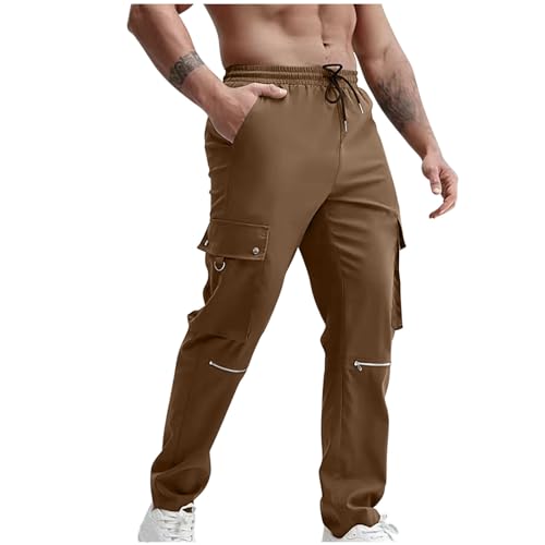 XINYUNZU Cargohose Herren Sommer Chino Hose mit Taschen Cargo Hose Freizeithose mit elastischem Bund Outdoorhose Stretch Jogginghose für Männer Leichte Sommerhose Outlet Angebote Kaffee,3XL von XINYUNZU